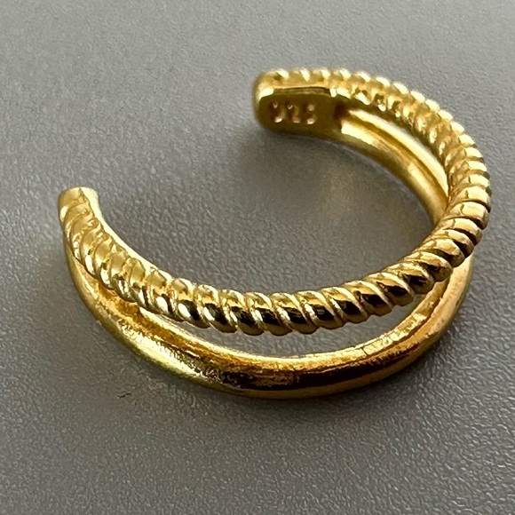 14K Gold Vermeil Double Band Ear Cuff – Rope Detail No Piercing Cuff - Picture 4 of 12
